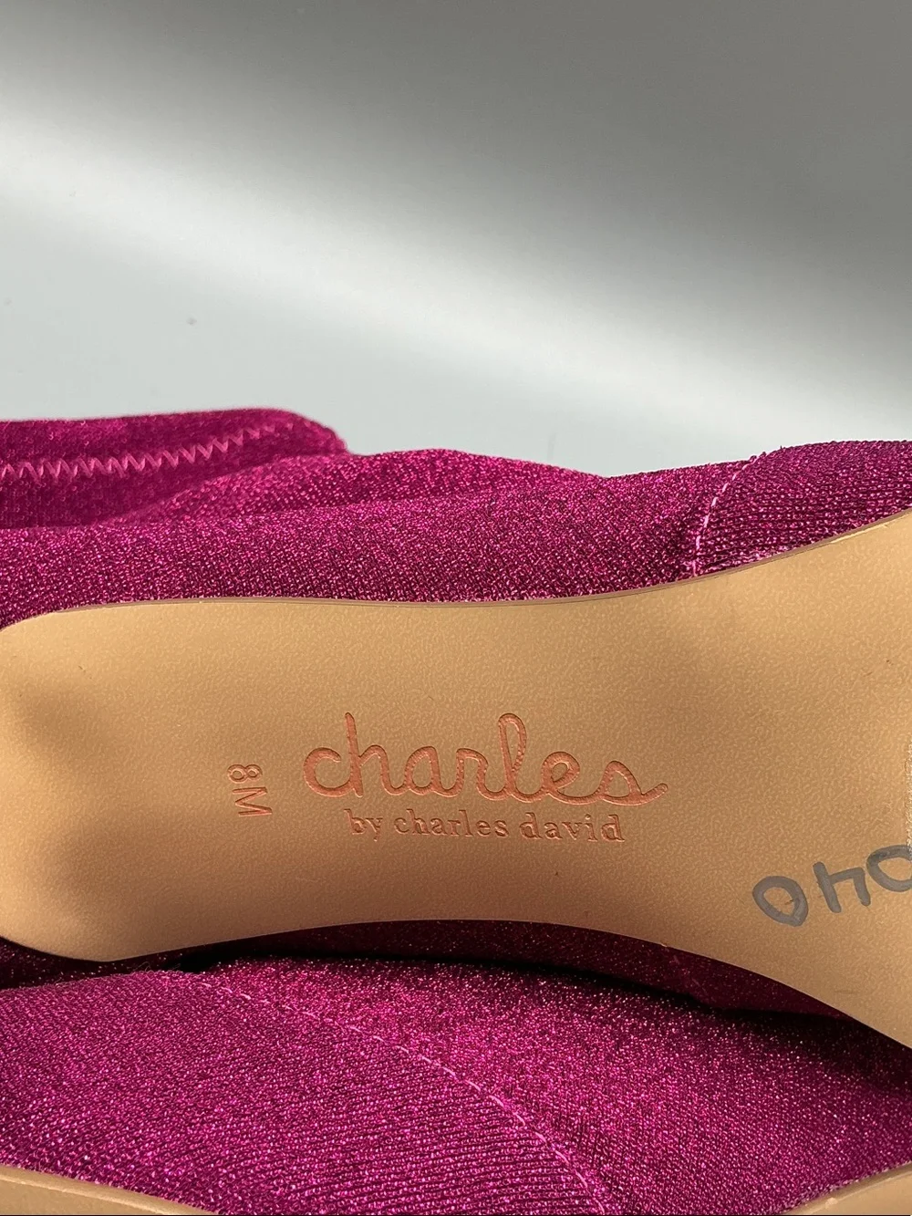 Charles by Charles David Y2K stretchy fuchsia lamé fabric sock booties size 8